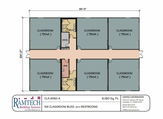 16 classroom building with restroom floor plan