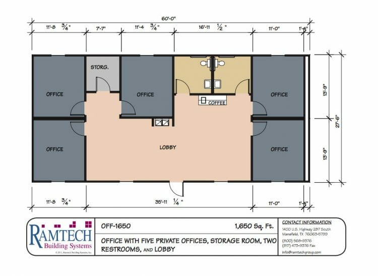 OFF-1316-2 commercial office with private offices floor plan