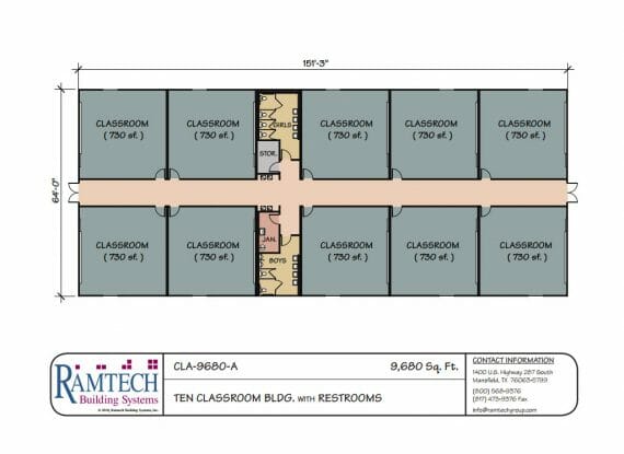 10 classroom building with restroom floor plan