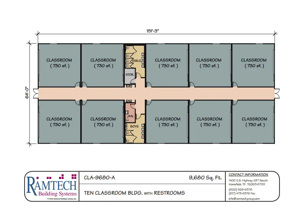 10 classroom building with restroom floor plan