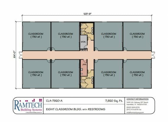 8 classroom building with restroom floor plan