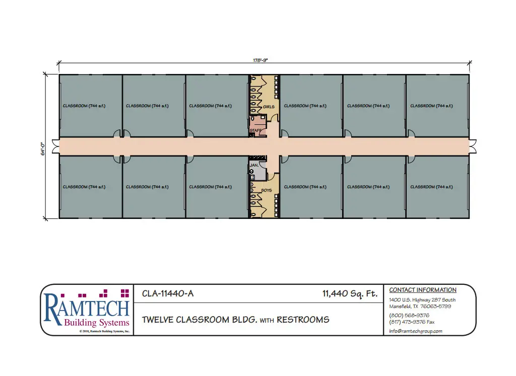 12 classroom building with restroom floor plan