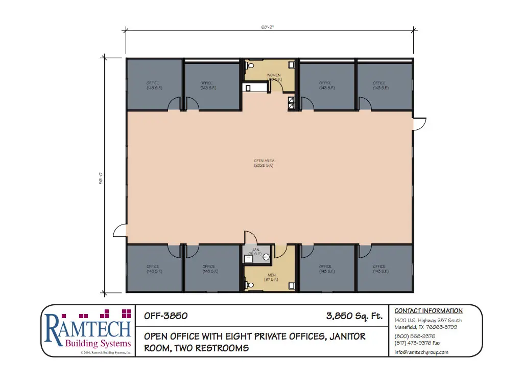 commercial open office with restroom floor plan