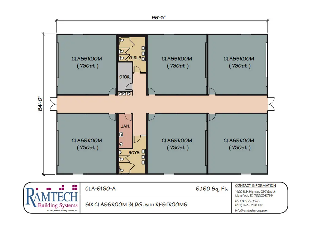 16 classroom building with restroom floor plan