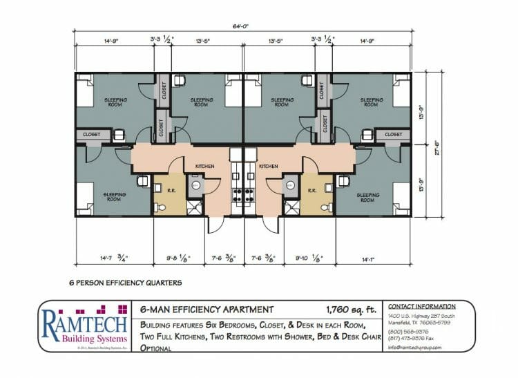 6 man efficiency apartment floor plan