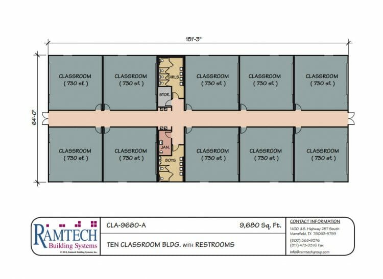 10 classroom building with restroom floor plan