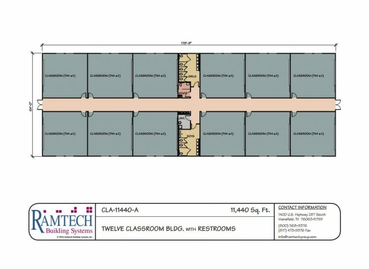 12 classroom building with restroom floor plan